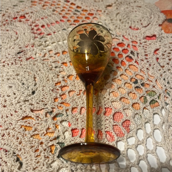 Vintage Romanian Amber Glass Hand Painted Decanter Set - Picture 4 of 10